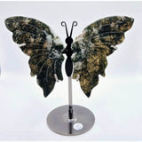 Edelsteen Mosagaat Vlinder op metalen standaard, groene mosagaat, Moonlight Gemstones