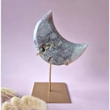 XL Edelsteen Druzy Pink Amethyst Maan – Hoge Kwaliteit #19 281g | incl. metalen standaard | uniek stuk Roze Amethist