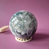 Moss agate druzy geode sphere, Moonlight Gemstones, 90mm 1kg crystal ball on stand
