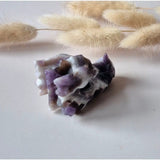 Dream Amethyst dragon skull carving by Moonlight Gemstones; purple and white amethyst, 5 cm