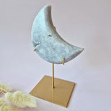 Moonlight Gemstones crescent moon pink amethyst druzy crystal on gold stand