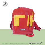 green-goose Rugtas Silnice backpack, red with yellow geometric print