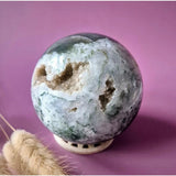Mosagaat druzy geode sphere with white-green crystals, 90mm, 961g, Moonlight Gemstones