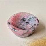 Moonlight Gemstones Rhodoniet schaaltje, roze met zwart/grijs marmerpatroon, 6–7 cm