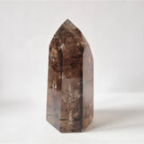 Rookkwarts Toren 300 g – Donker smoky quartz met diepe insluitsels en glanzende facetwerking, Moonlight Gemstones