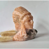 Native American Mannenbuste van Oranje Calciet – ca. 10 cm Edelsteen Carving (indiaan)
