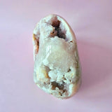 XXL pink amethyst druzy geode freeform with crystal cavities, pale pink and white hues Moonlight Gemstones, 2776 g.