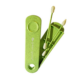 green-goose bio-based cotton swab and makeup applicator set in speckled green case