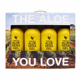 Forever Living Aloe Vera Gel 4-pack bottles in yellow