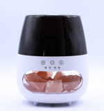 AW Gifts Zoutsteen aromadiffuser USB, witte behuizing met zwarte kap en roze zoutstenen in glazen kom