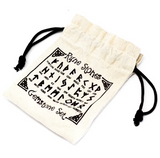 Indiase Runenstenen in Etui; beige canvas pouch with black runic chart print