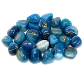 Indiase Runenstenen in etui, Blauwe Onyx met gouden runetekens, AW Gifts religieuze artikelen