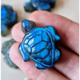Labradorite turtle carving by Moonlight Gemstones, blue iridescent 3cm gemstone sculpture