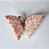 Petal agate butterfly crystal carving with metal body, pink marbled wings, 10cm Moonlight Gemstones