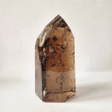 Rookkwarts Toren 300 g met diepe insluitingen, smoky quartz kristalpunt