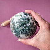 Moonlight Gemstones kristallen edelsteen mosagaat druzy geode bol, 90mm green moss agate sphere