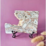 Crazy Lace Agate slab op standaard, Moonlight Gemstones, 208 g, drusy edelsteen
