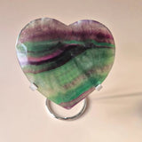 XL rainbow fluorite heart on metal stand, Moonlight Gemstones