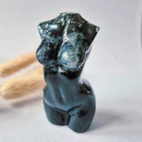 Moss agate female figurine, blue-green, 8 cm, hand-carved gemstone by Moonlight Gemstones