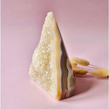 Druzy grijze agaat diamant staande edelsteen kristal, Moonlight Gemstones