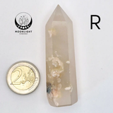Handgemaakte bloemagaattoren; crème bloemagaat met witte insluitsels, Moonlight Gemstones
