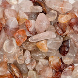 Fire quartz chips, tumbled stones 1–3 cm in translucent white with orange-brown inclusions