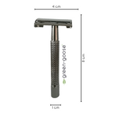 Klassieke Scheerset safety razor by Green-goose with black butterfly closure and textured dark handle