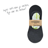 Black bamboo footies for women with Minimal Waste packaging label