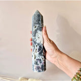 XL lepidolite in quartz with tourmaline crystal tower by Moonlight Gemstones