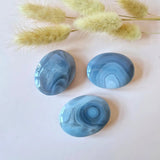 Grey Silk Agate palmstones, blue-gray banded stones, 5 cm each, set of 3.