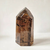 Moonlight Gemstones rookkwarts toren, 300 g, hoge kwaliteit smoky quartz met diepe insluitsels