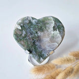 Moonlight Gemstones hartvormige druzy mosagaat edelsteen op metalen standaard, #41, 211 g