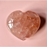 Fire quartz heart stone by Moonlight Gemstones, pink translucent hematite-included crystal