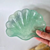 Edelsteen Carving Schaal in schelpvorm, groene fluoriet, Moonlight Gemstones