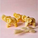 Moonlight Gemstones gele calciet olifant beeldjes, set van 4, 10–12 cm, ±650 g.