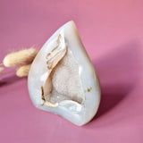 Druzy gray agate teardrop standing crystal by Moonlight Gemstones, glittery inner cavity