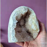XL pink amethyst drusy geode freeform with crystal interior, 939 g