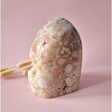 XXL pink amethyst druzy geode freeform stone, pale pink with white banding, 3425 g.
