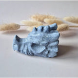 Dragon skull carving in blue aventurine, 7 cm gemstone sculpture.