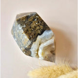 Red moss agate double-terminated wand crystal with brown matrix