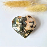 Druzy rode mosagaat hart, 6–8 cm, Moonlight Gemstones, multicolor druzy pattern
