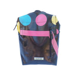 Rugtas Silnice backpack by green-goose in black with pink strap and multicolor circle pattern