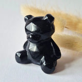 Bear crystal carving in black obsidian, 4 cm, faceted