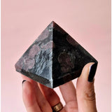 Moonlight Gemstones Shungite pyramid, 6 cm, black polished stone held in hand