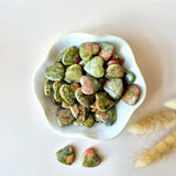 Moonlight Gemstones Mini Hart unakite heart stones, 2x2 cm, green and pink marbled.