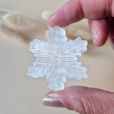 Selenite snowflake carving 40 mm, white translucent winter decor pendant