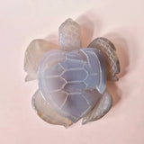 Grijze agaat edelsteen schildpad met druzy, handgesneden 8–12 cm