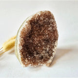 Champagne amethyst druzy geode half with brown crystal cluster and pale rind