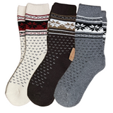 green-goose Alpaca Herensokken, 2 pairs in cream, brown, and gray with Nordic patterns