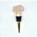 Wine stopper with pink rose quartz crystal, gold cap and black rubber collar, Moonlight Gemstones